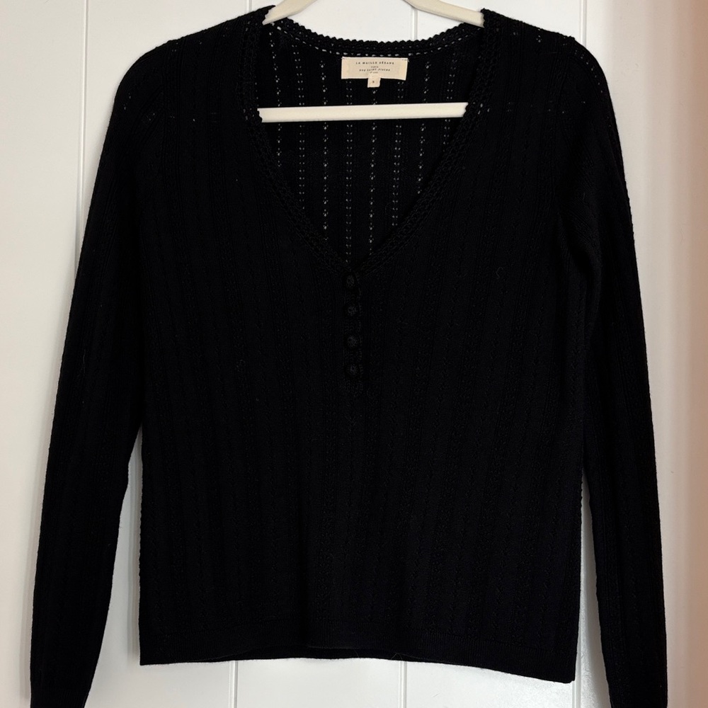 Sezane Black V-Neck Sweater